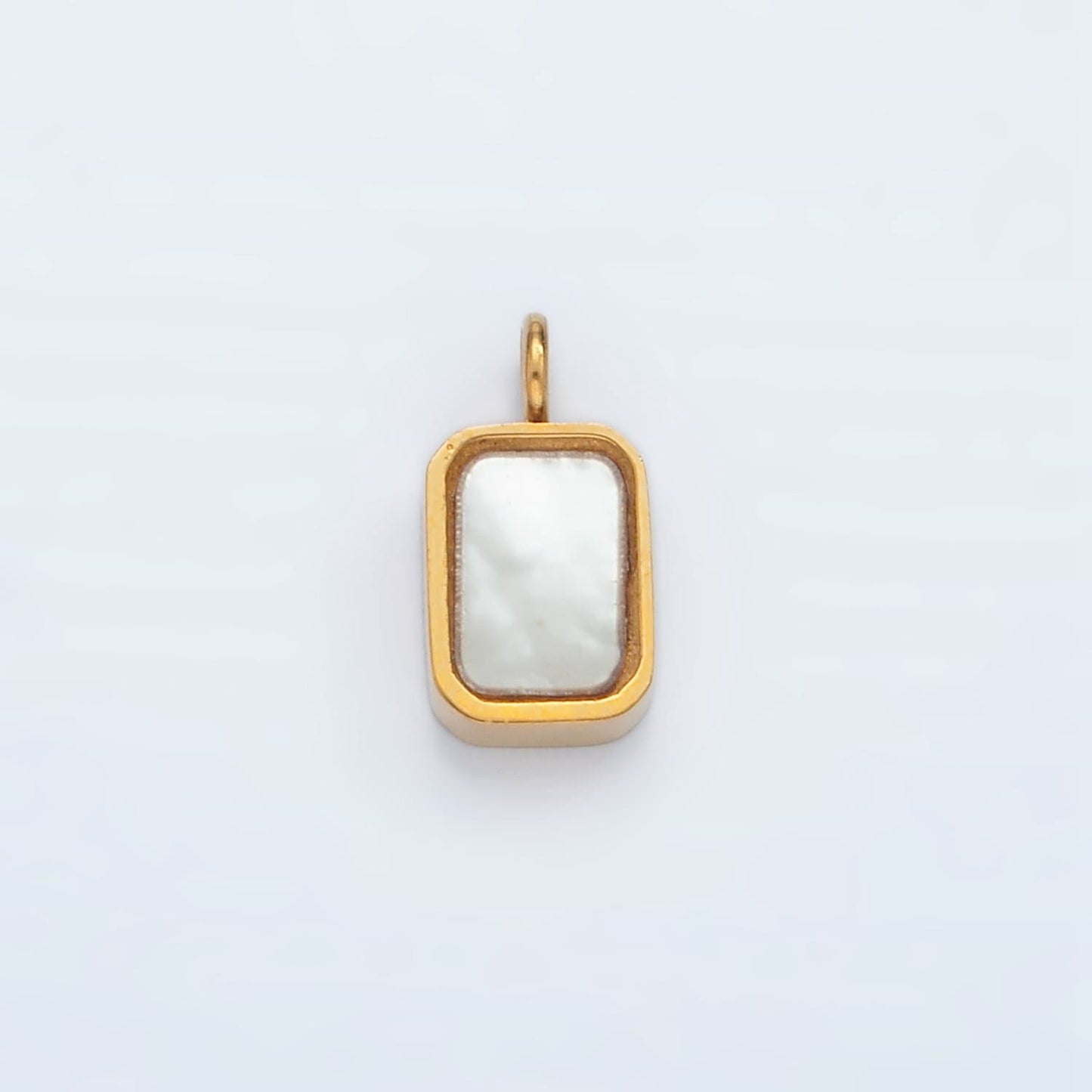 Stainless Steel Shell Pearl Tag Rectangular Charm in Gold | P588