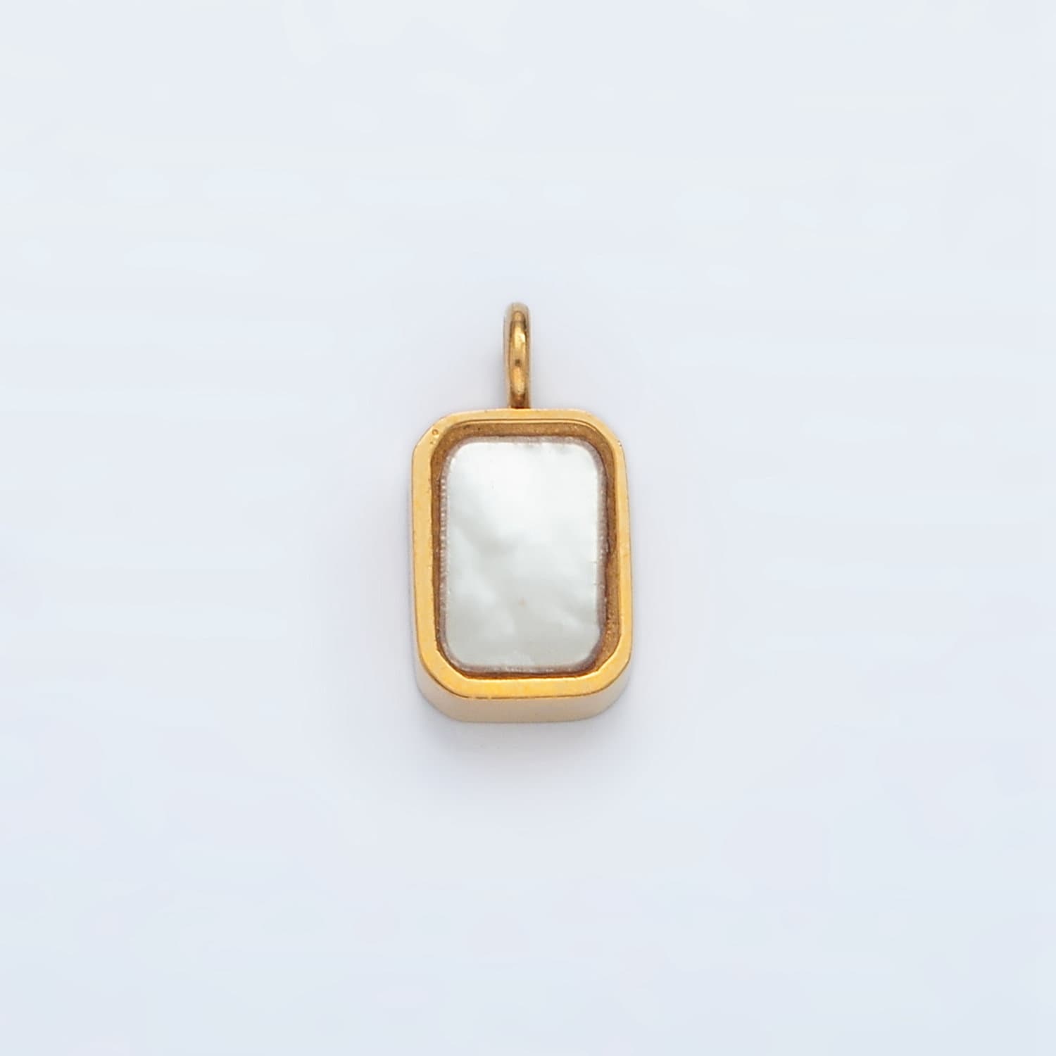 Stainless Steel Shell Pearl Tag Rectangular Charm in Gold | P588