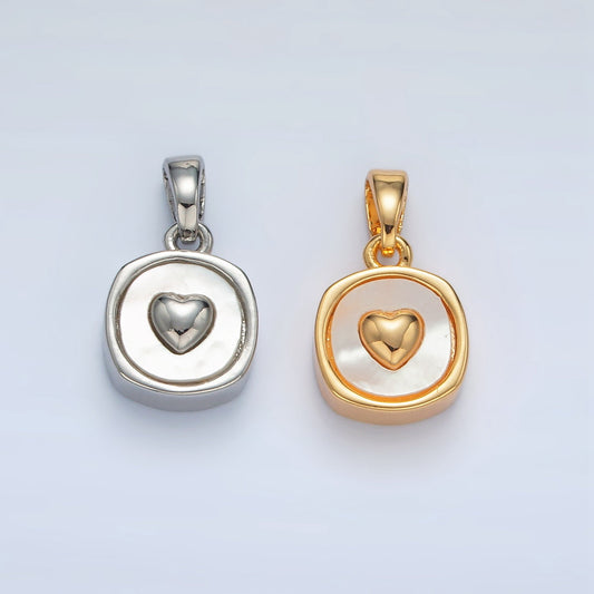 24K Gold Filled Round Shell Pearl Heart Stamped Pendant in Gold & Silver | AA1524