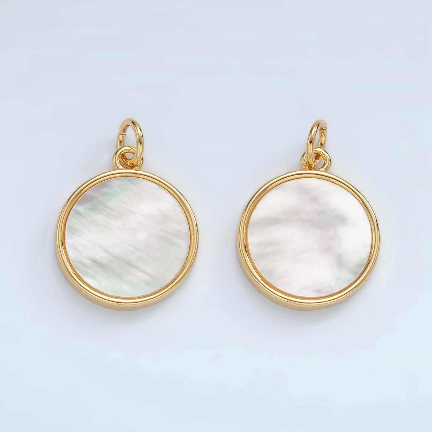 Gold Filled White Shell Pearl Round Coin Disc Charm Geometric Jewelry Inspired Wedding Dangle Charm | AG929