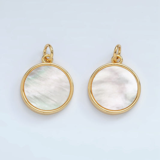 Gold Filled White Shell Pearl Round Coin Disc Charm Geometric Jewelry Inspired Wedding Dangle Charm | AG929