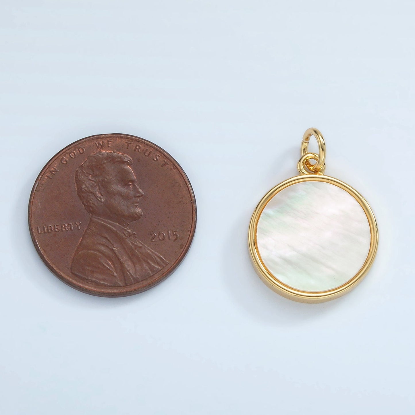 Gold Filled White Shell Pearl Round Coin Disc Charm Geometric Jewelry Inspired Wedding Dangle Charm | AG929