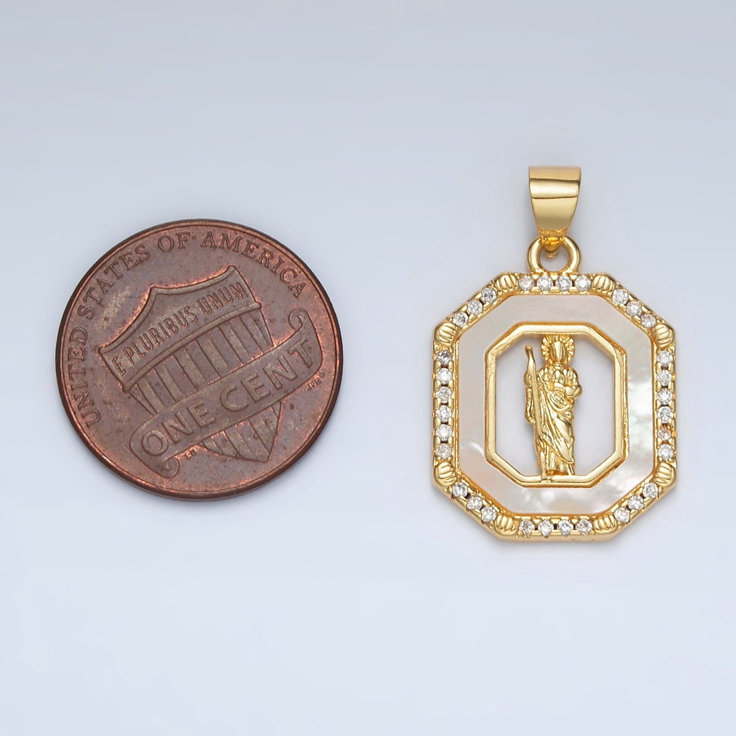 24K Gold Filled Saint Jude Open Hexagonal CZ Paved Pendant | AH-181
