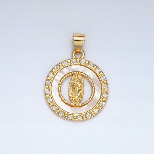 24K Gold Filled Guadalupe Open Round CZ Paved Pendant | AH-186