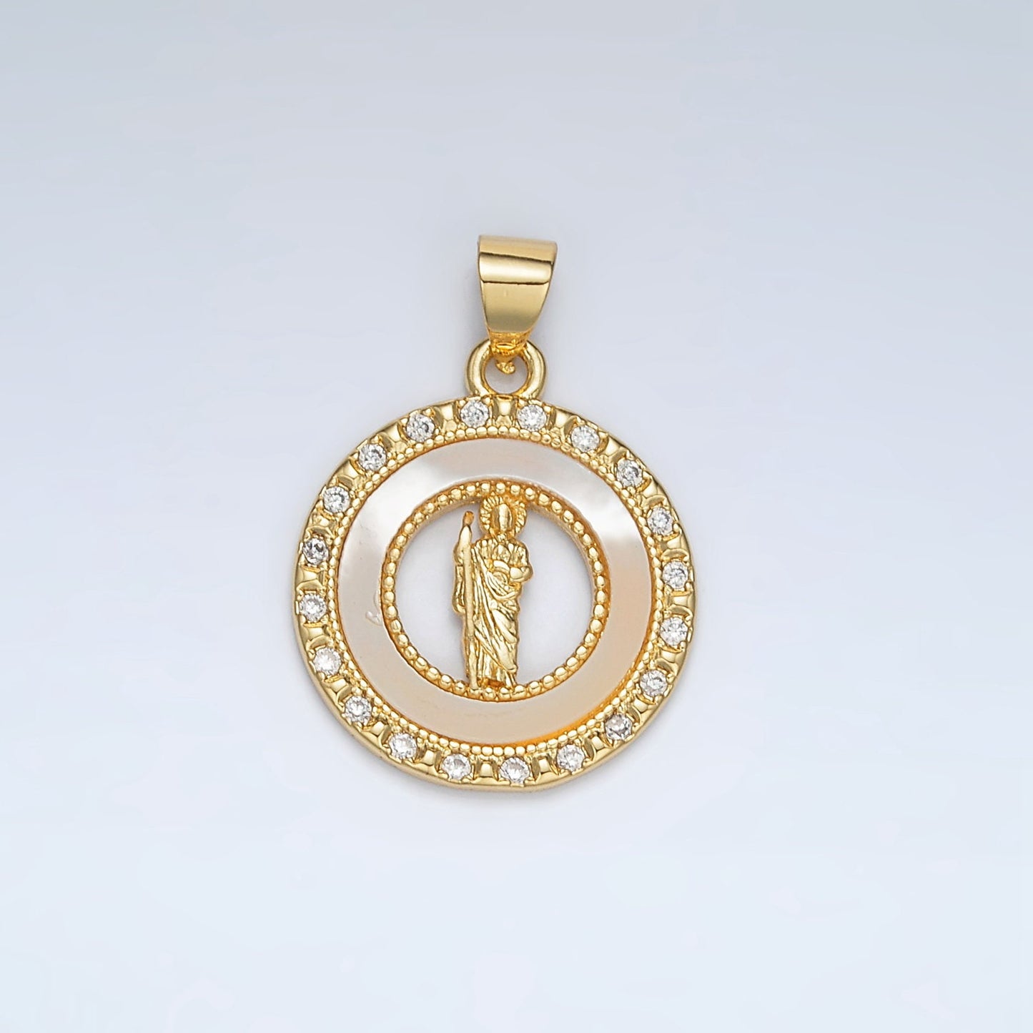 24K Gold Filled Saint Jude Open Round CZ Paved Pendant | AH-183
