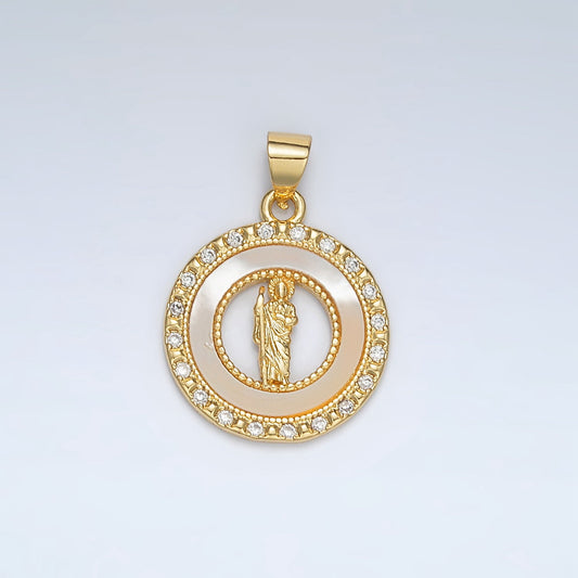 24K Gold Filled Saint Jude Open Round CZ Paved Pendant | AH-183