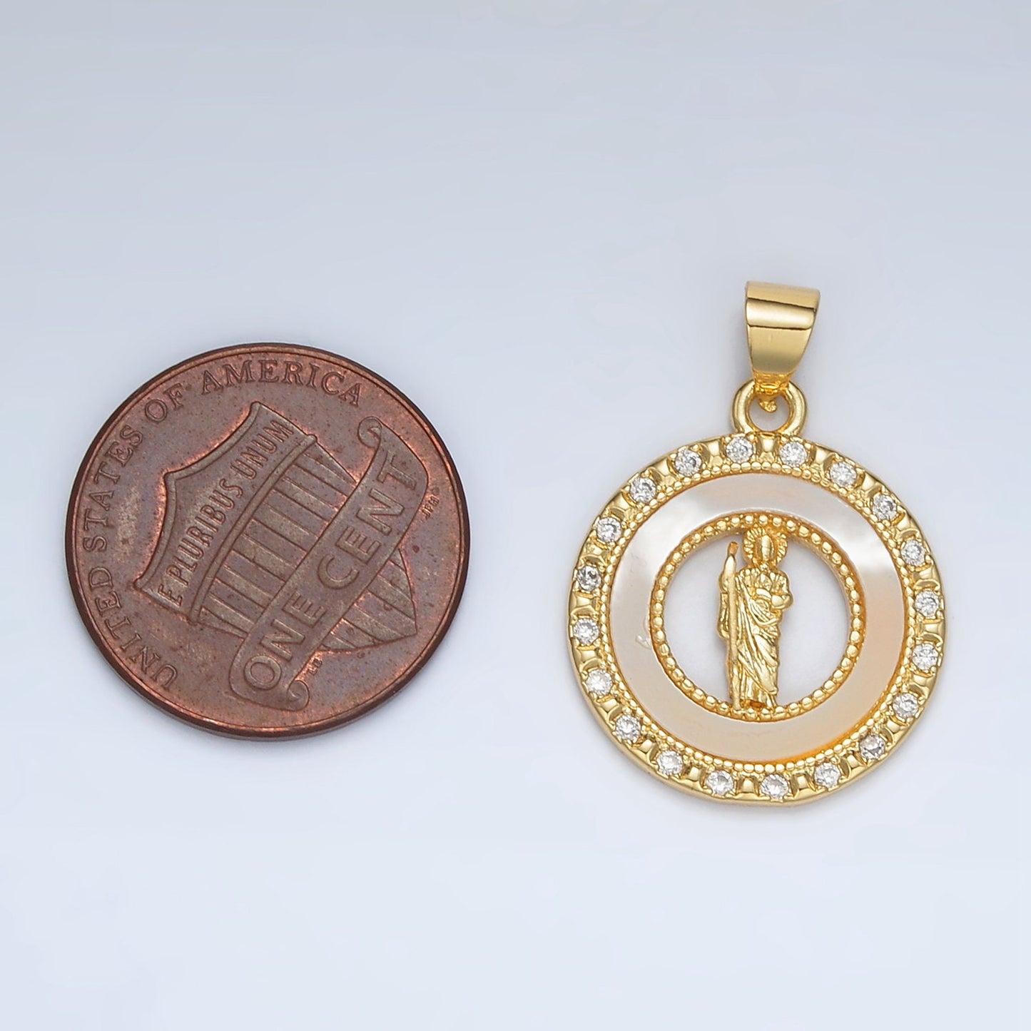 24K Gold Filled Saint Jude Open Round CZ Paved Pendant | AH-183