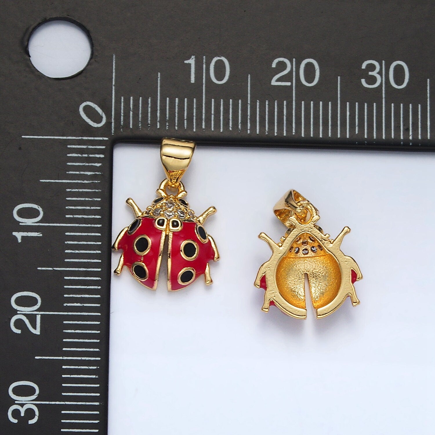 24K Gold Filled Ladybug CZ Paved & Enamel Pendant | AH-180