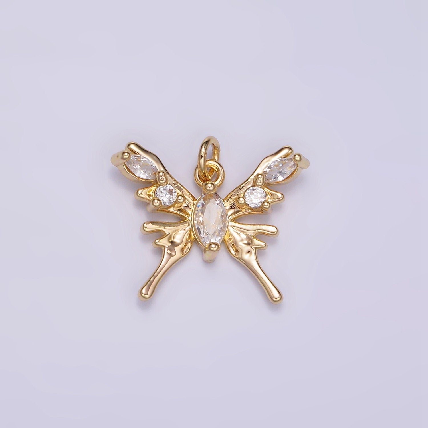 24K Gold Filled CZ Y2K Molten Butterfly Charm in Gold & Silver | AC-170