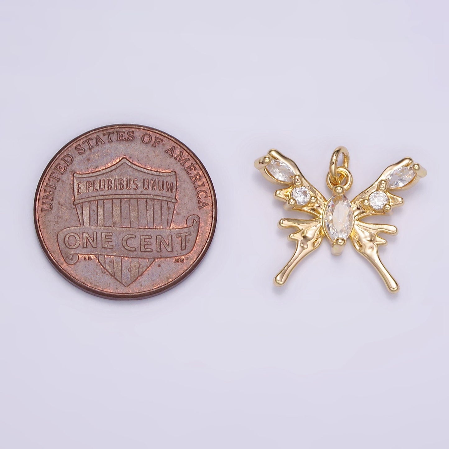 24K Gold Filled CZ Y2K Molten Butterfly Charm in Gold & Silver | AC-170