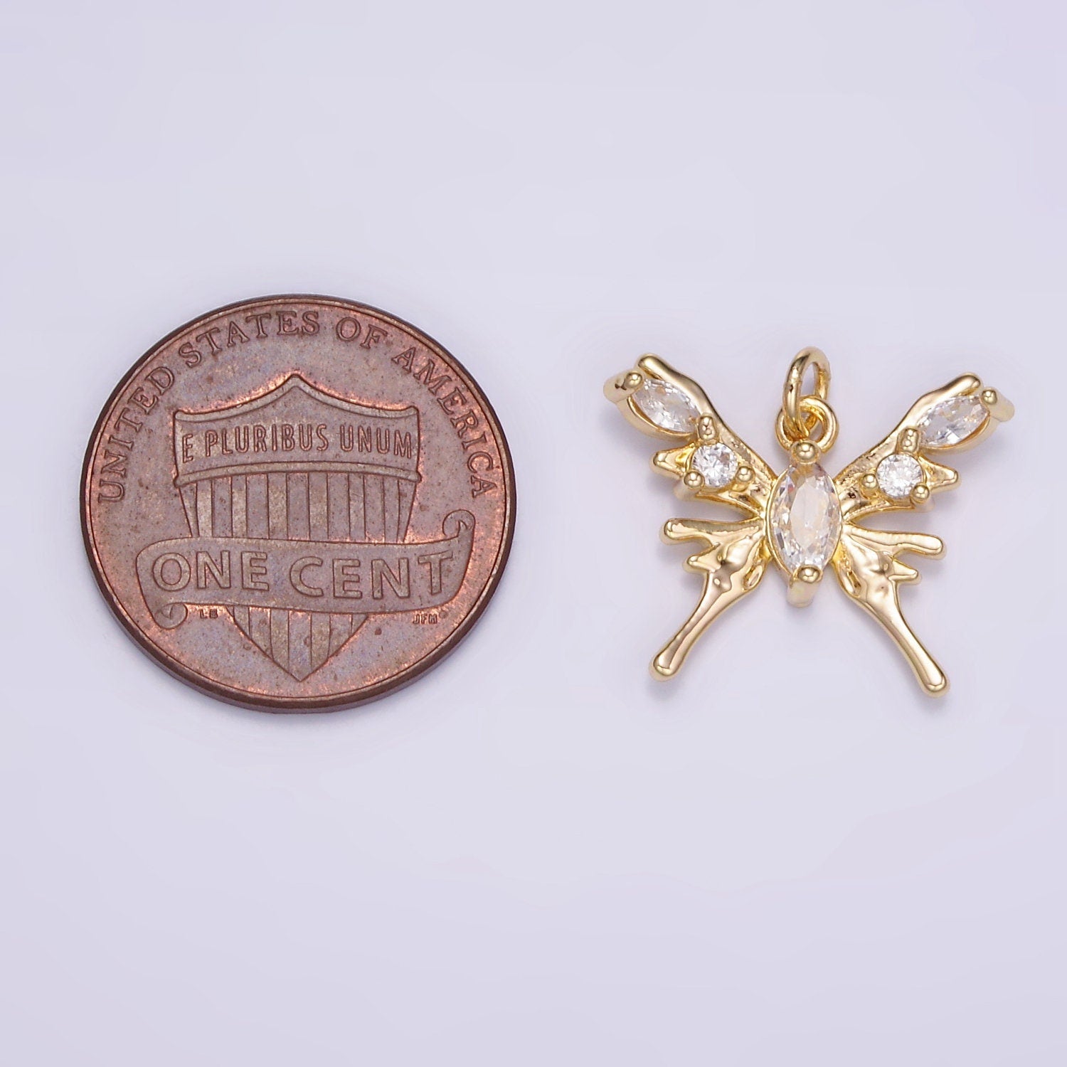 24K Gold Filled CZ Y2K Molten Butterfly Charm in Gold & Silver | AC-170