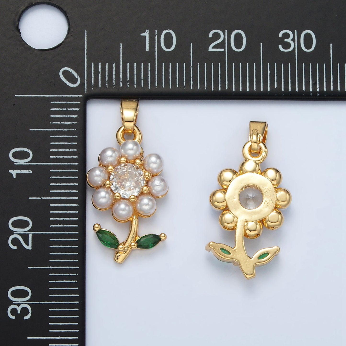 Mini 24k Gold Filled Flower Charm Pearl Flower Charm for necklace bracelet earring I248