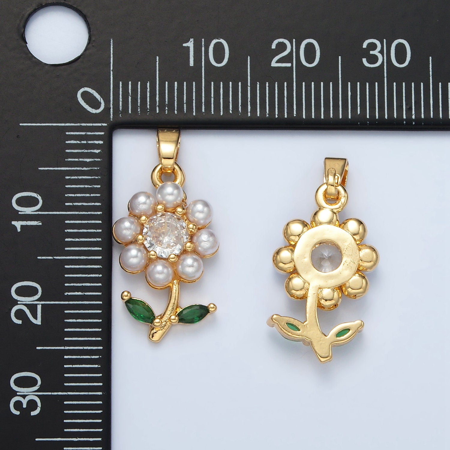 Mini 24k Gold Filled Flower Charm Pearl Flower Charm for necklace bracelet earring I248