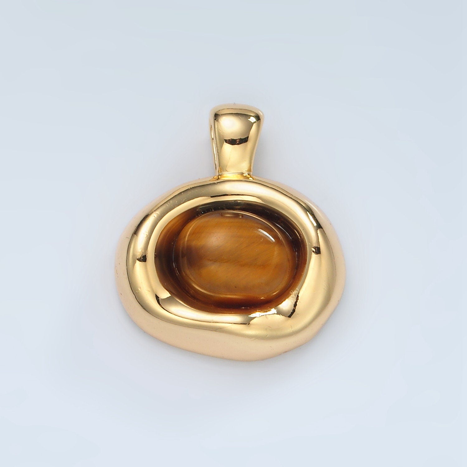 14K Gold Filled Tiger Eye Gemstone Oval Molten Bezel Pendant | H876