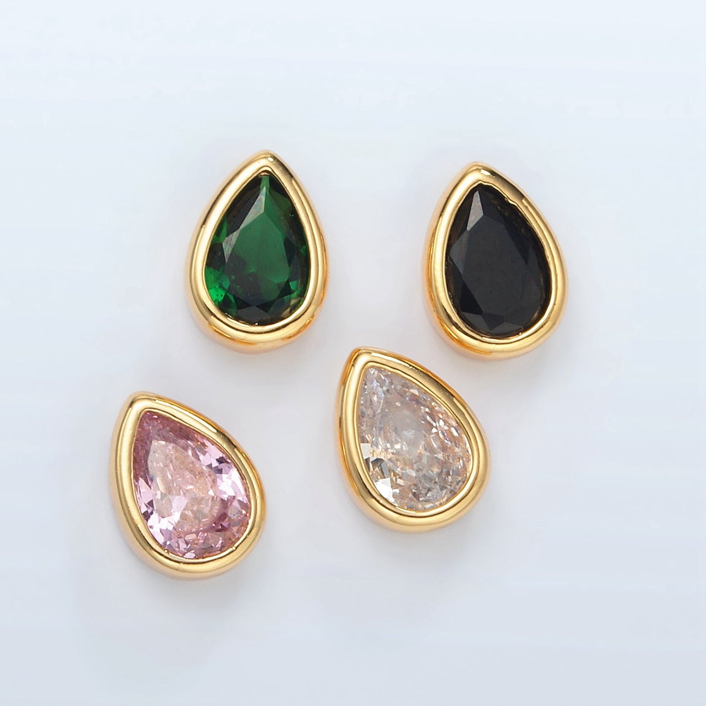24K Gold Filled 11mm Black, Pink, Clear, Green CZ Teardrop Bead Spacer Floating Charm | B304 B305