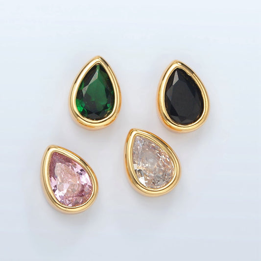 24K Gold Filled 11mm Black, Pink, Clear, Green CZ Teardrop Bead Spacer Floating Charm | B304 B305
