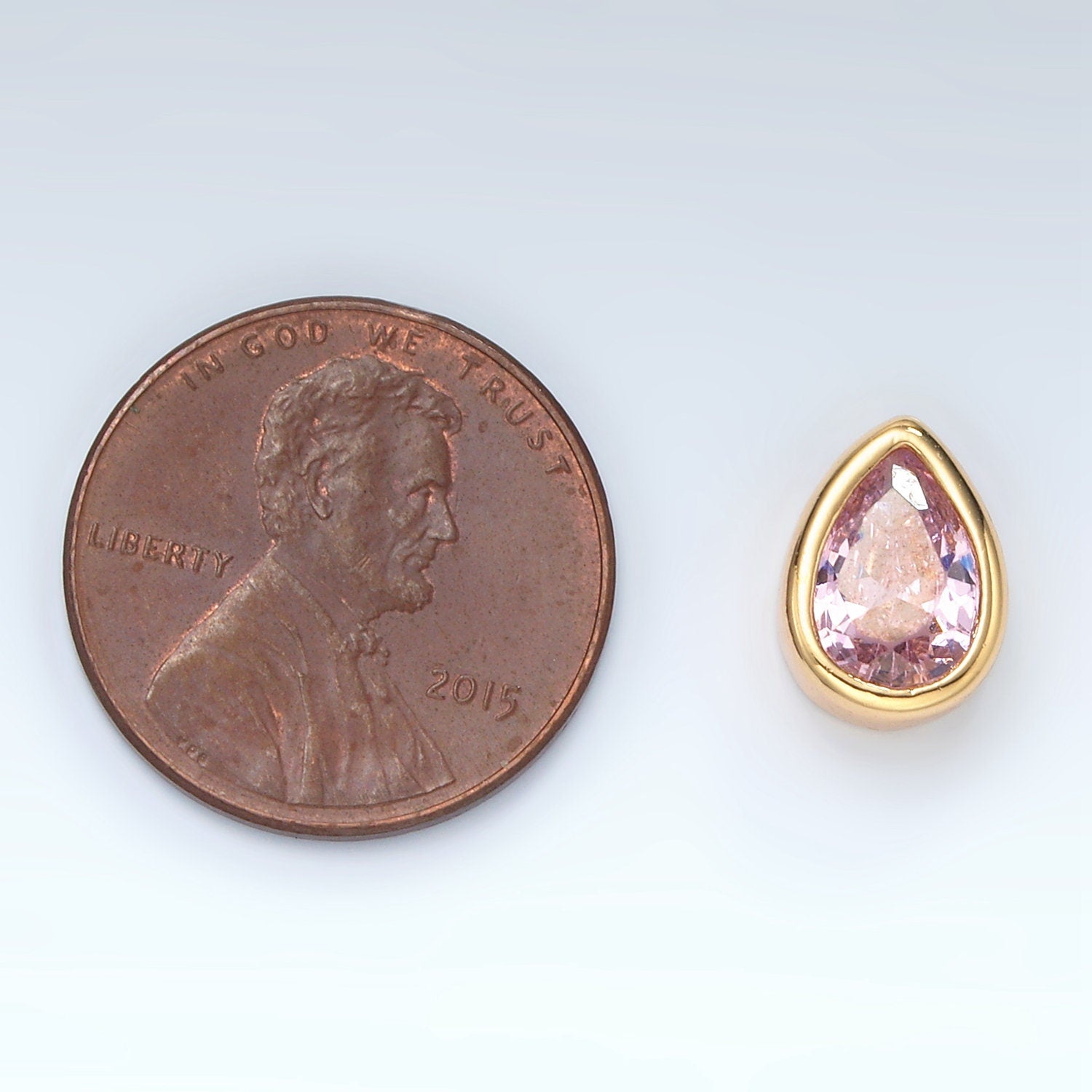 24K Gold Filled 11mm Black, Pink, Clear, Green CZ Teardrop Bead Spacer Floating Charm | B304 B305