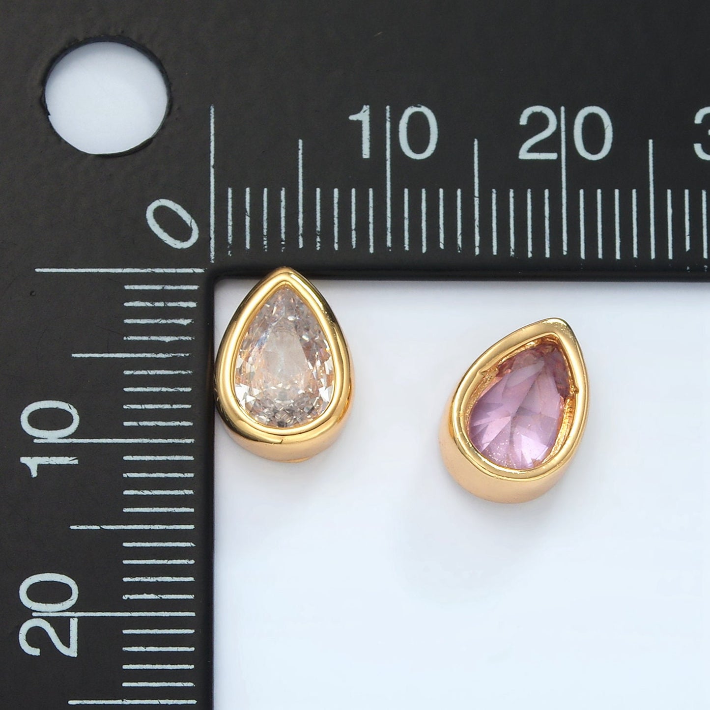 24K Gold Filled 11mm Black, Pink, Clear, Green CZ Teardrop Bead Spacer Floating Charm | B304 B305