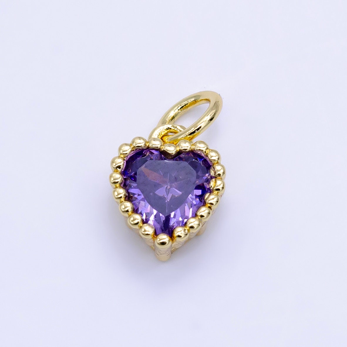 Mini Green Red Purple Blue Clear small heart Charm 14k gold Filled cz Heart zirconia for Bracelet Necklace Earring Component E043