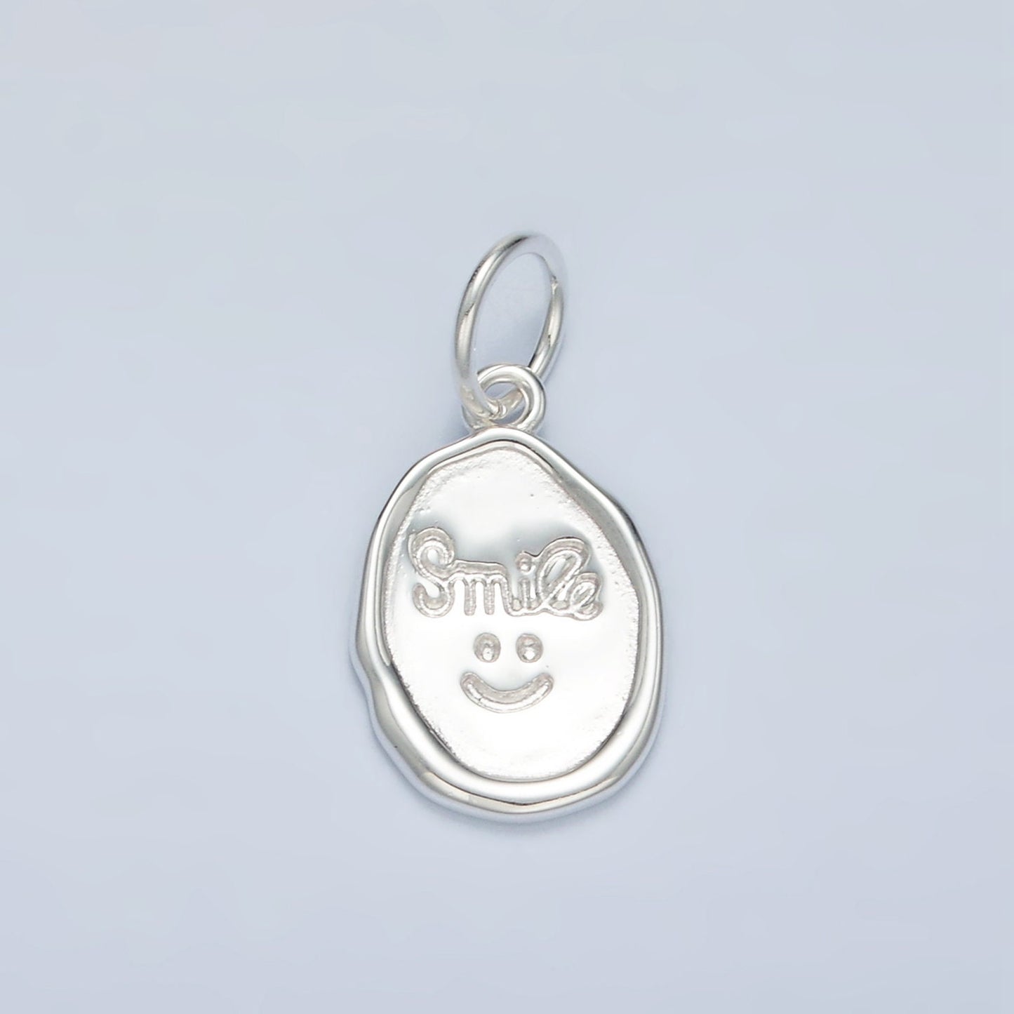 Sterling Silver S925 Round Happy Face Smile Script Oval Charm | SL-505