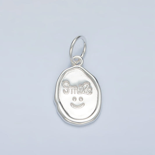 Sterling Silver S925 Round Happy Face Smile Script Oval Charm | SL-505