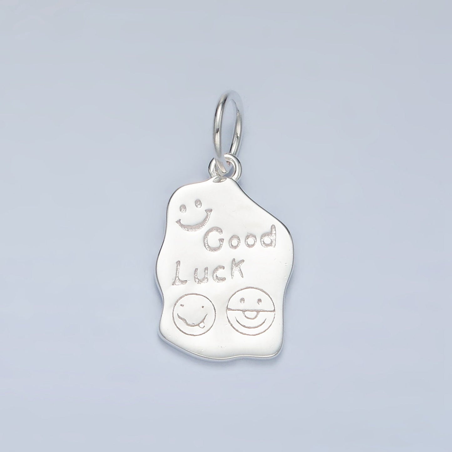 Sterling Silver S925 Good Luck Charm Happy Face Smile Script Bracelet Charm | SL-248