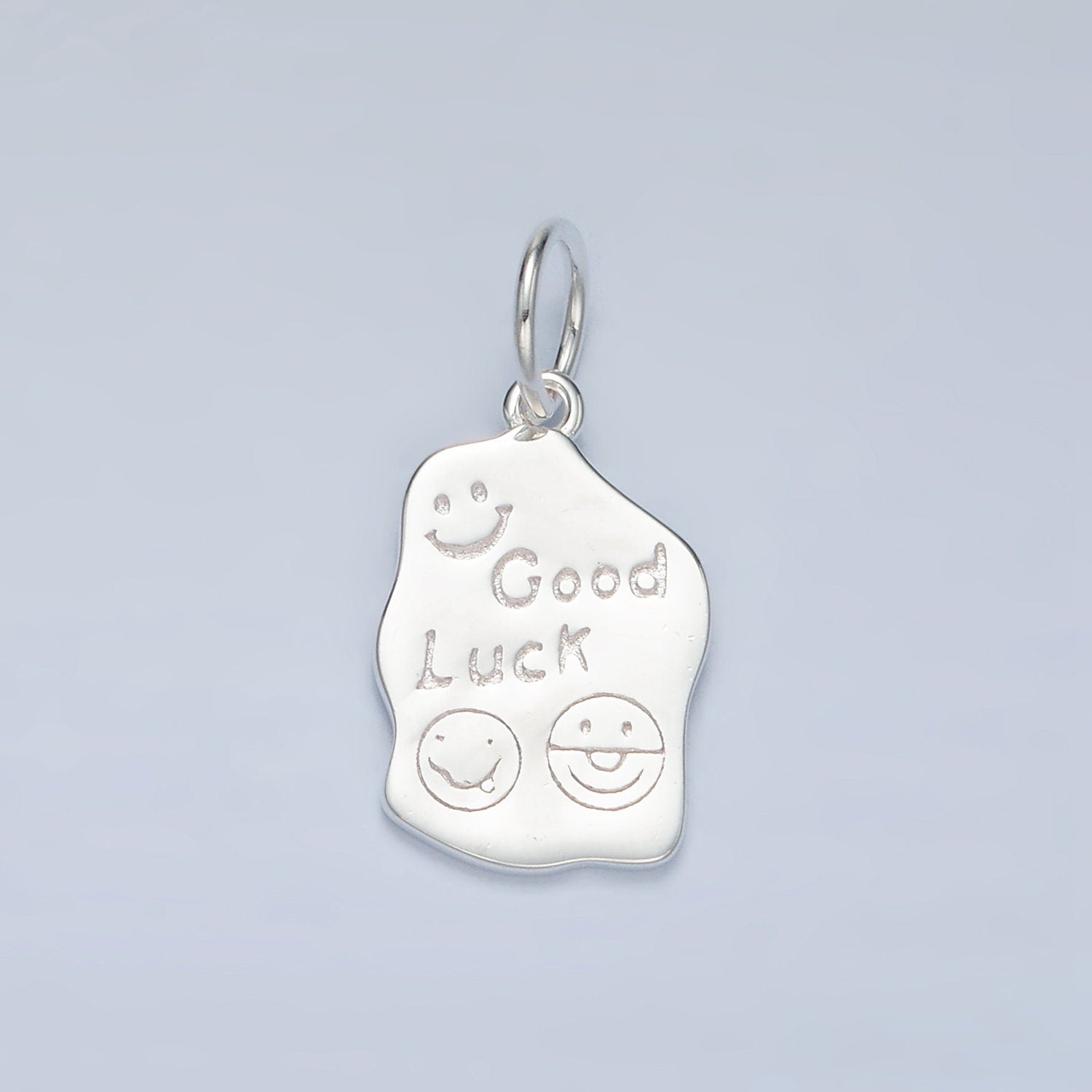 Sterling Silver S925 Good Luck Charm Happy Face Smile Script Bracelet Charm | SL-248