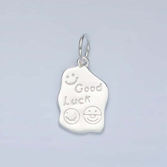 Sterling Silver S925 Good Luck Charm Happy Face Smile Script Bracelet Charm | SL-248