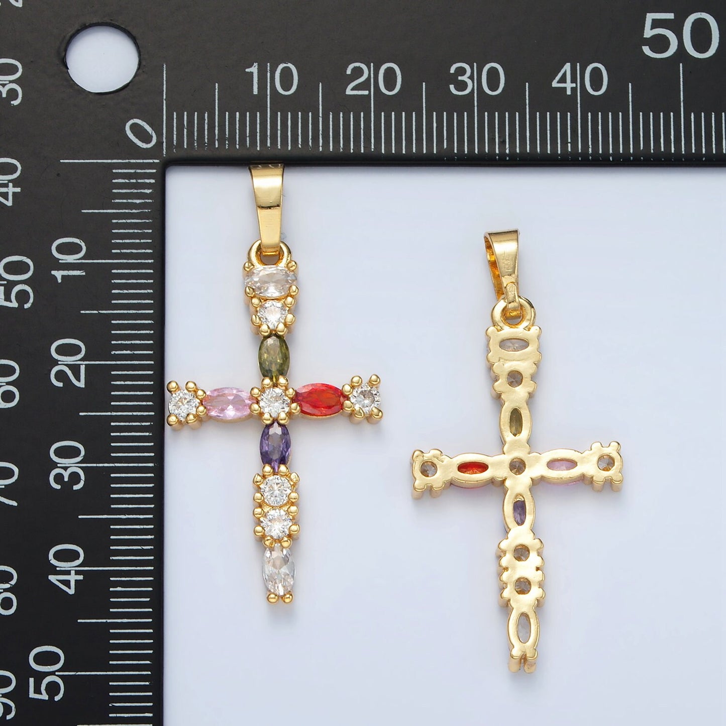 Gold Multicolor CZ 35mm Religious Cross Pendant | I-252