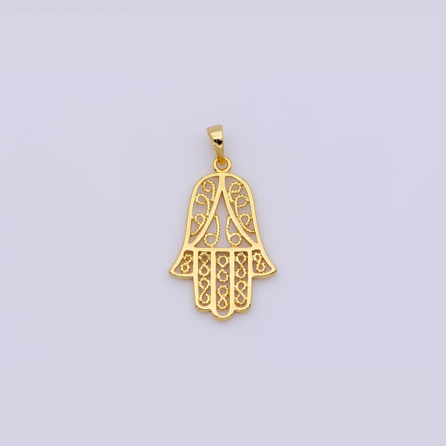 24K Gold Filled Hamsa Hand PENDANT, Hand of Fatima Charm, Hamesh Hand, Filigree Hand of Miriam Amulet Protection Jewelry I-679