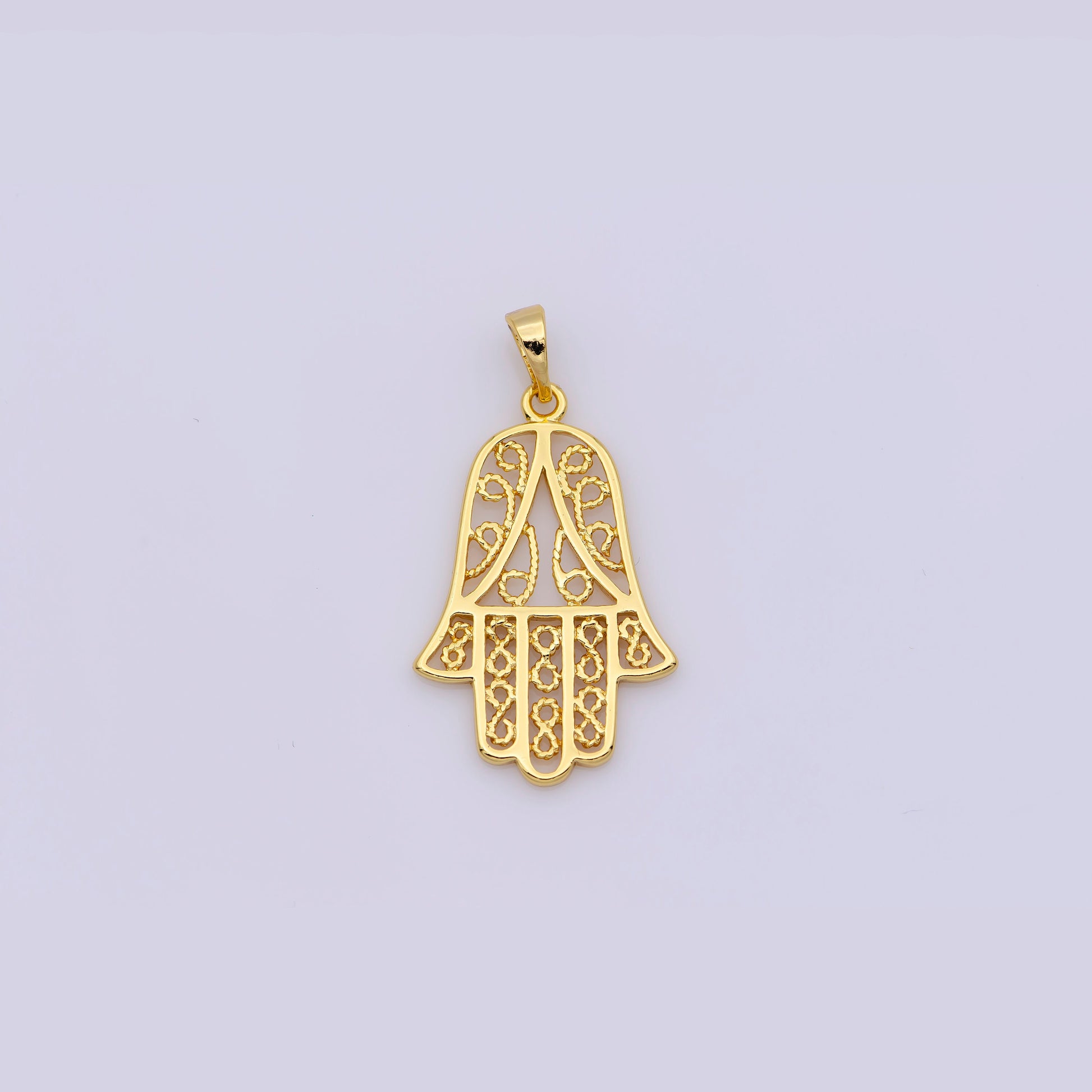24K Gold Filled Hamsa Hand PENDANT, Hand of Fatima Charm, Hamesh Hand, Filigree Hand of Miriam Amulet Protection Jewelry I-679