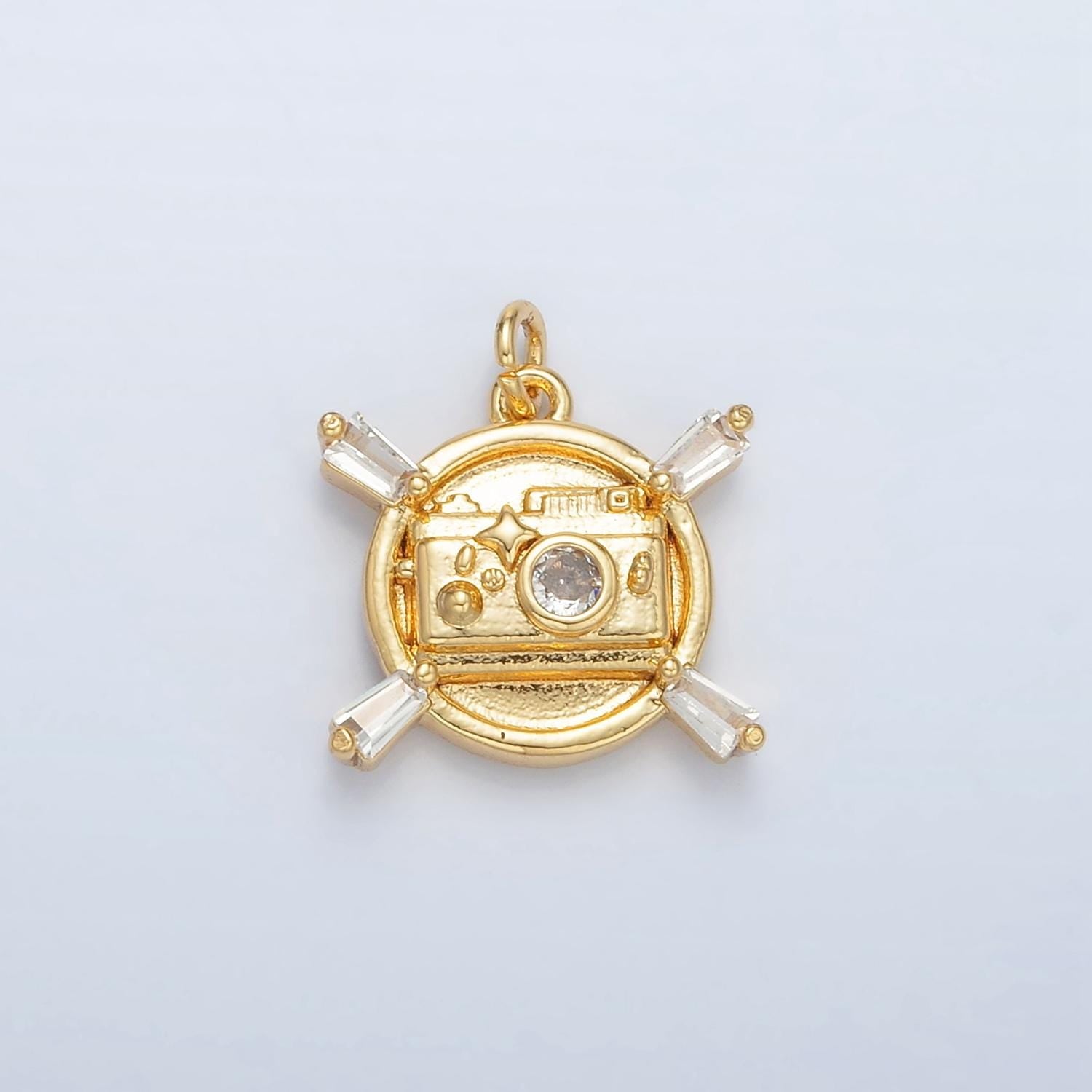 24K Gold Filled Clear Micro Paved CZ Dainty Camera Photography Pendant | AC146