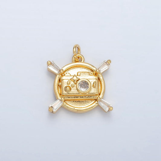 24K Gold Filled Clear Micro Paved CZ Dainty Camera Photography Pendant | AC146