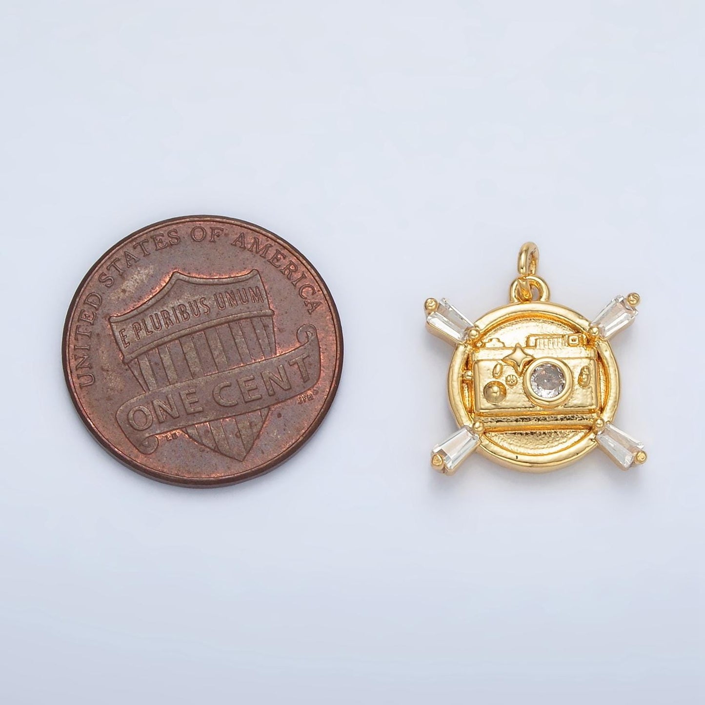 24K Gold Filled Clear Micro Paved CZ Dainty Camera Photography Pendant | AC146