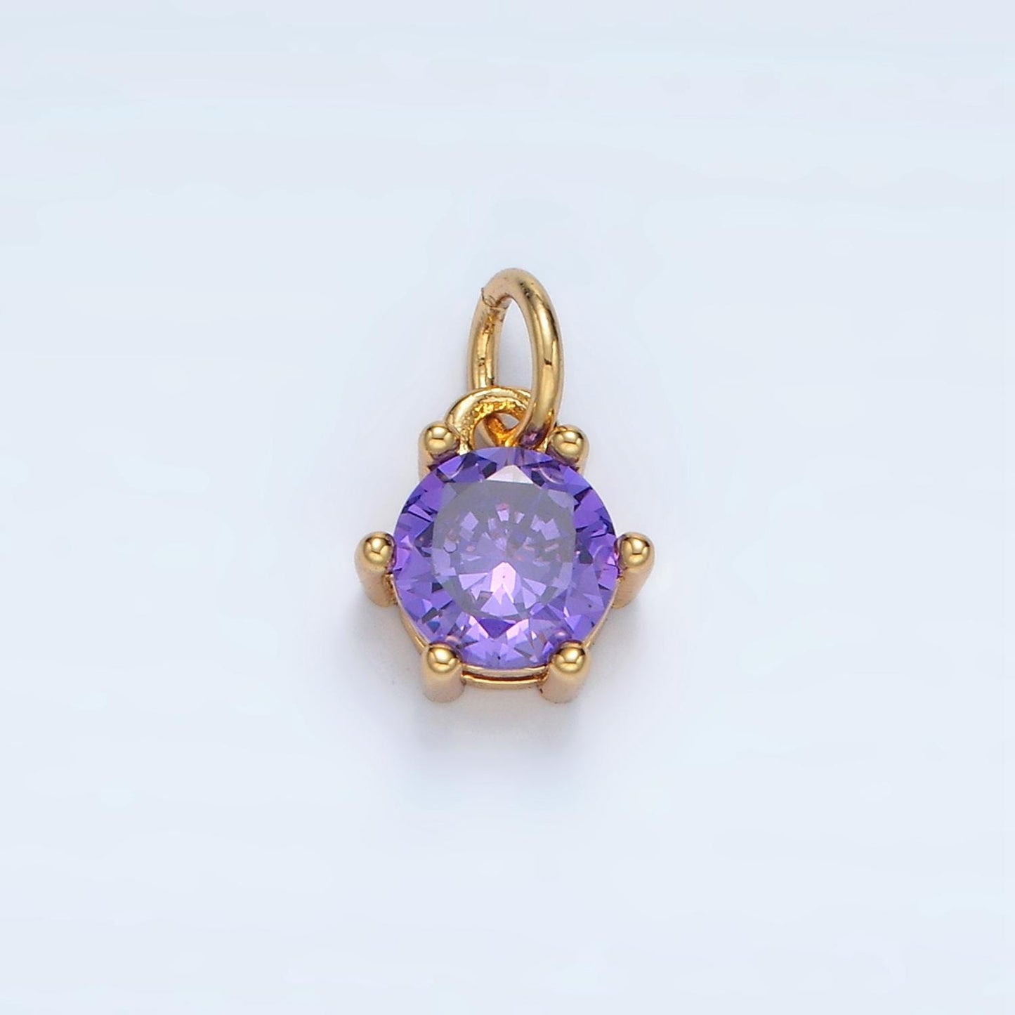 24K Gold Filled 8mm Birthstone CZ Round Charm Personalized Birth Month Add on Charm | AG871