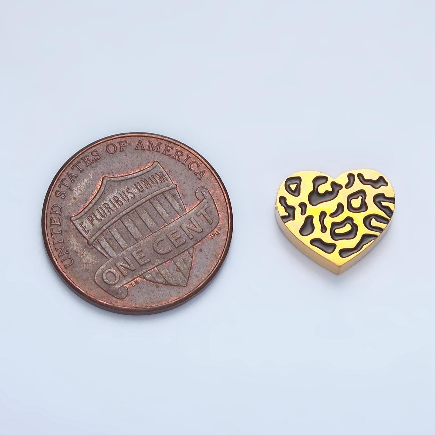 Gold Leopard Heart Bead Spacer Silver Stainless Steel Animal Jaguar print etched heart Bead for Bracelet Necklace Jewelry Making Supply B466