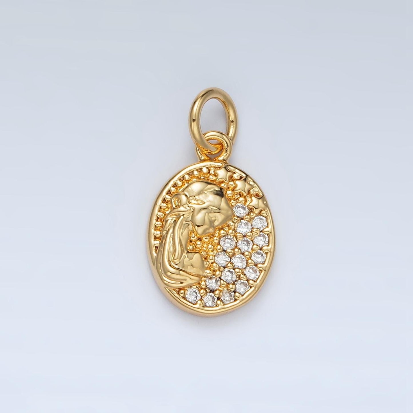 Princess Lady Coin Pendant 24Gold Filled Charm Micro Pave CZ Jewelry - Queen Cameo Pendant - Goddess Lady Coin Medallion M836