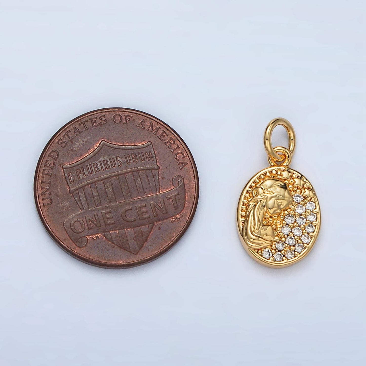 Princess Lady Coin Pendant 24Gold Filled Charm Micro Pave CZ Jewelry - Queen Cameo Pendant - Goddess Lady Coin Medallion M836