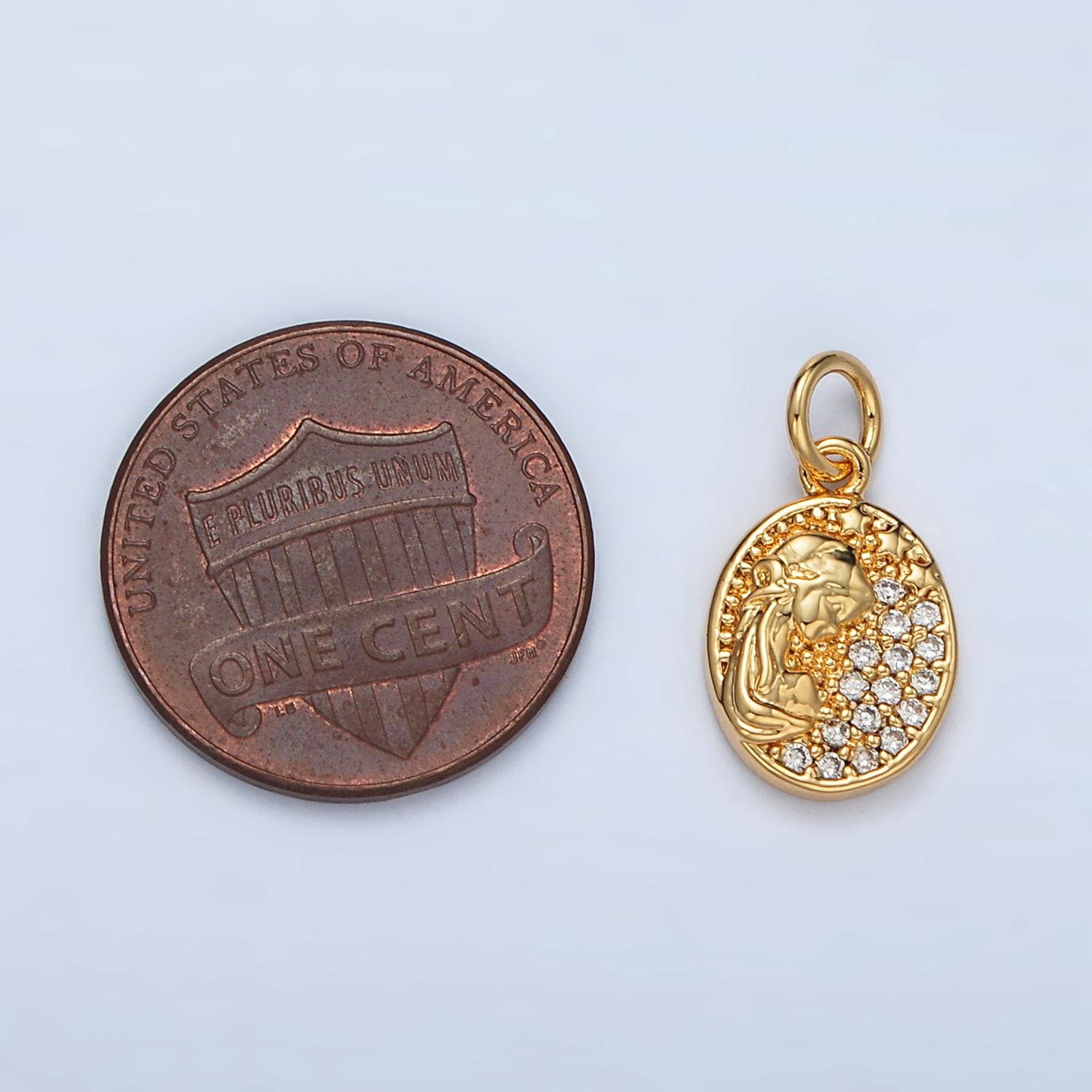 Princess Lady Coin Pendant 24Gold Filled Charm Micro Pave CZ Jewelry - Queen Cameo Pendant - Goddess Lady Coin Medallion M836