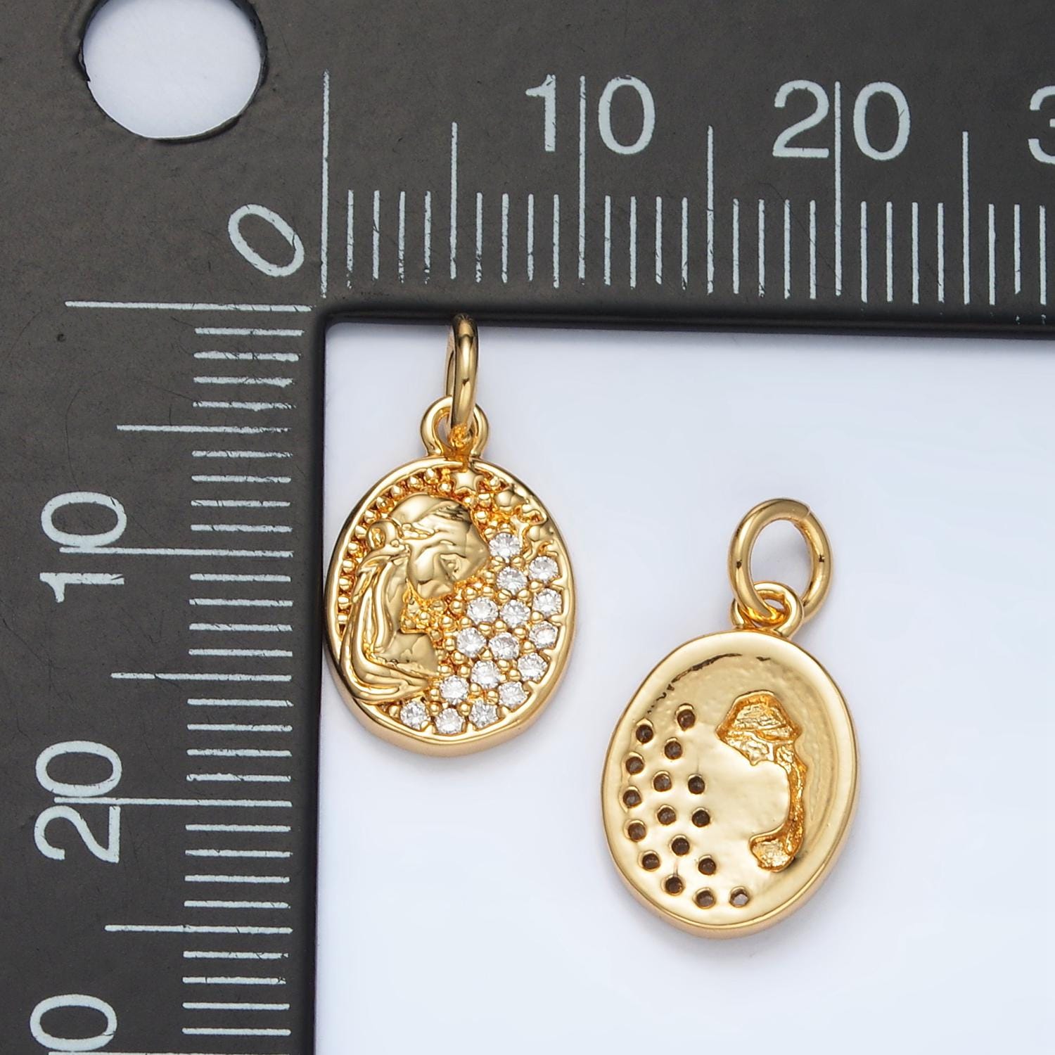 Princess Lady Coin Pendant 24Gold Filled Charm Micro Pave CZ Jewelry - Queen Cameo Pendant - Goddess Lady Coin Medallion M836