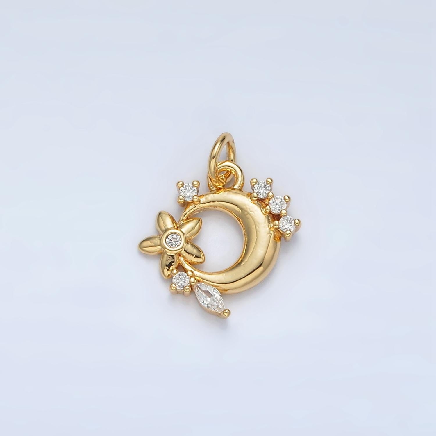 Mini Gold Moon Charms 24K Gold Filled Flower Pendant CZ Star Charm Bracelet Necklace for DIY Jewelry Making Supply AC111
