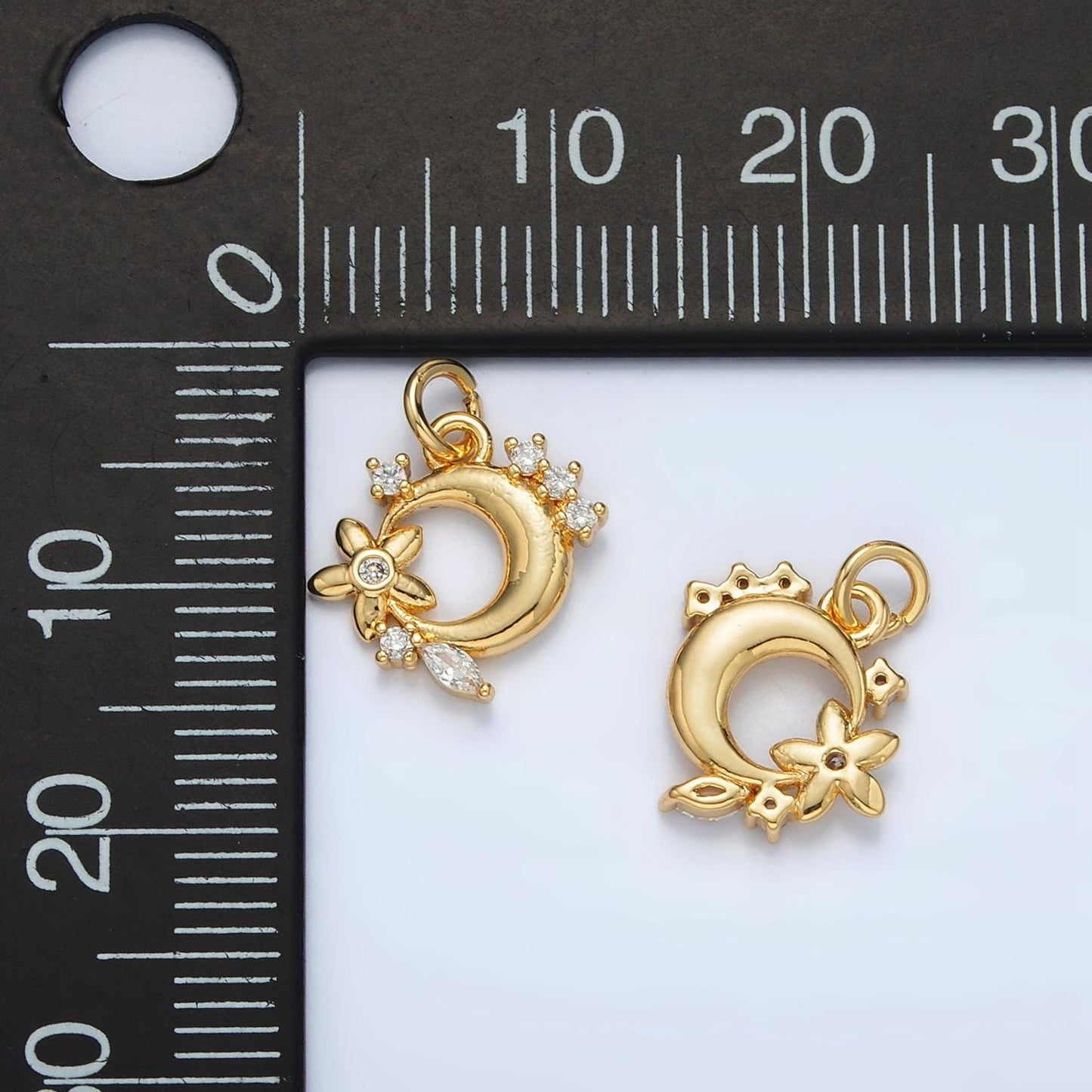 Mini Gold Moon Charms 24K Gold Filled Flower Pendant CZ Star Charm Bracelet Necklace for DIY Jewelry Making Supply AC111