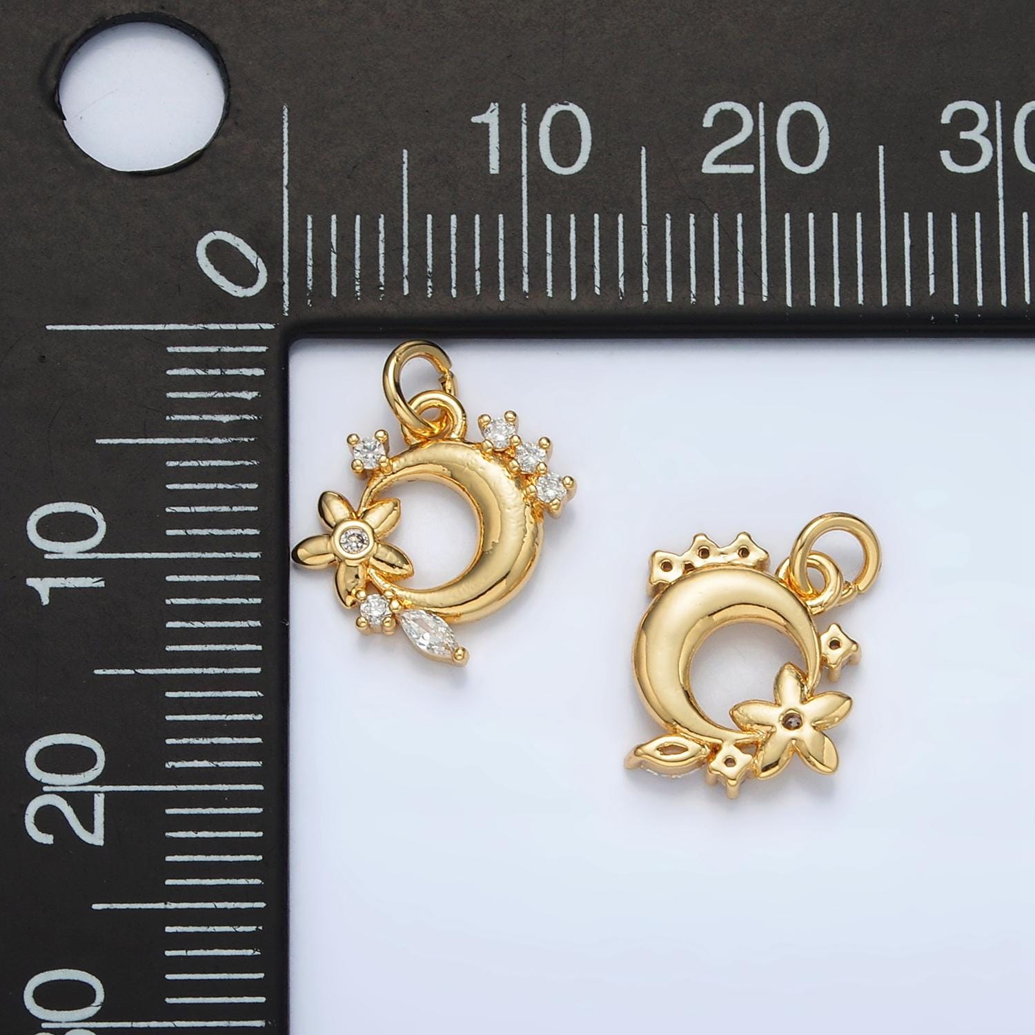 Mini Gold Moon Charms 24K Gold Filled Flower Pendant CZ Star Charm Bracelet Necklace for DIY Jewelry Making Supply AC111