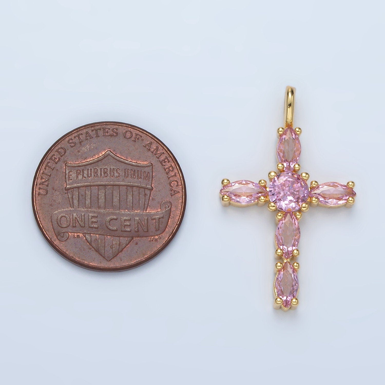 Pink Marquise CZ Cross Pendant Pink Cubic Zirconia Christian Catholic Charm Supply For Religious DIY Jewelry Making AA1367