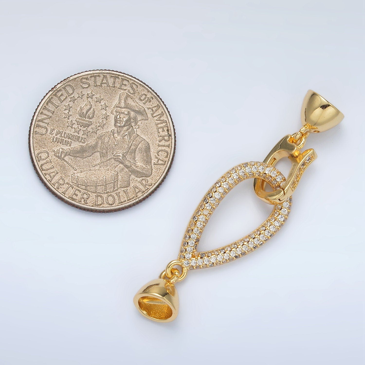 Gold Filled Open Teardrop Fold Over Clasps CZ Paved Connector Supply | Z-829