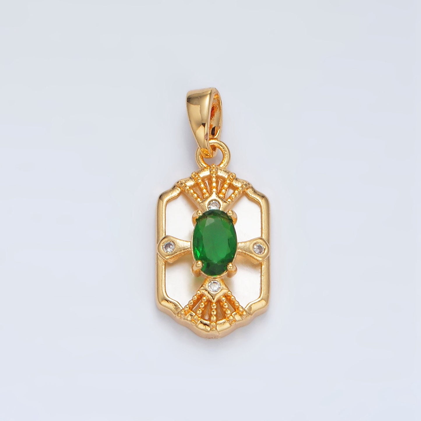Gold Filled Geometric Bezel Shell Pearl w/ Green CZ Pendant | AA-1516
