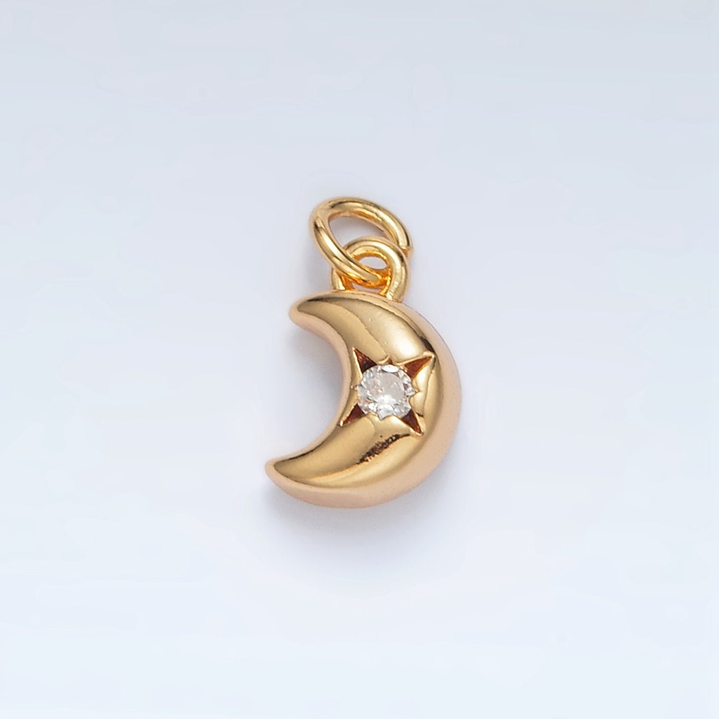 Gold Filled Mini Crescent Moon W/ CZ in Gold & Silver | AG-935