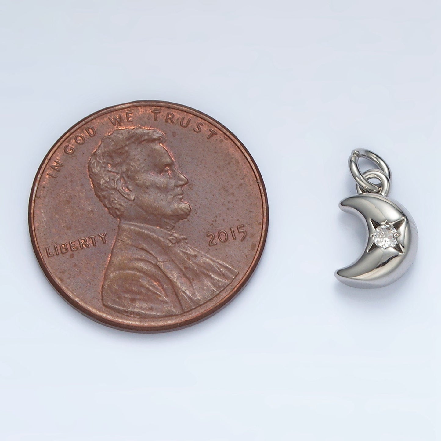 Gold Filled Mini Crescent Moon W/ CZ in Gold & Silver | AG-935