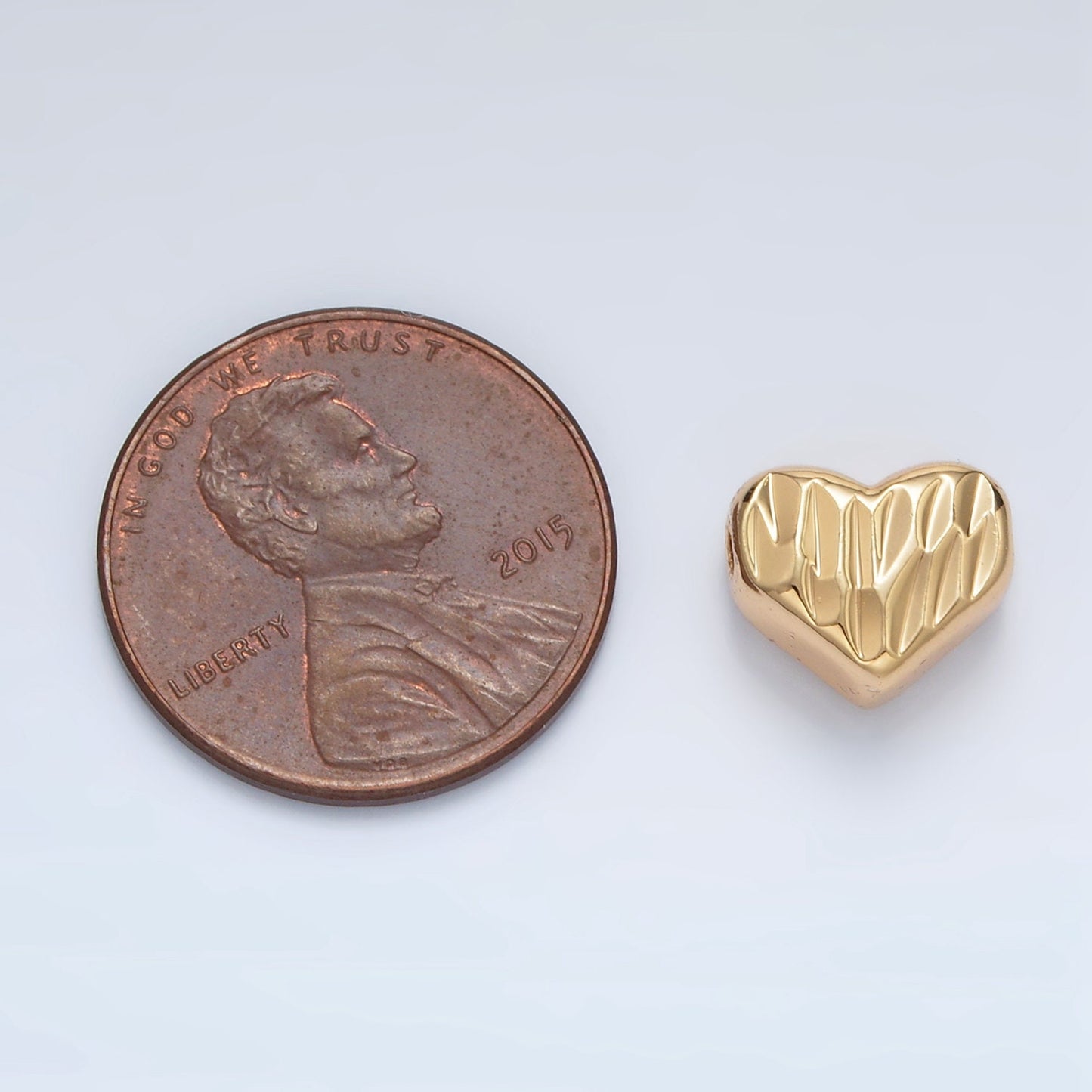 Gold Filled Dented Heart 9mm Bead in Gold and Silver | B-353