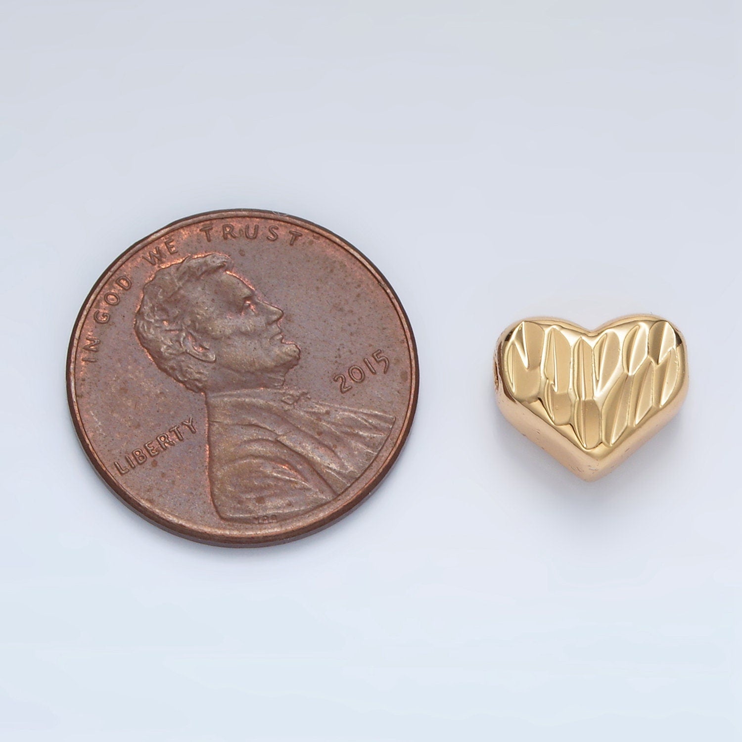 Gold Filled Dented Heart 9mm Bead in Gold and Silver | B-353